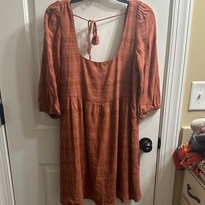 American Eagle Outfitters Burnt Orange Scoop-Back Mini Dress